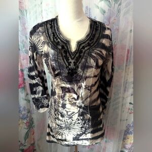 B.L.E.U brand Satin and Applique Embellished top, Size S